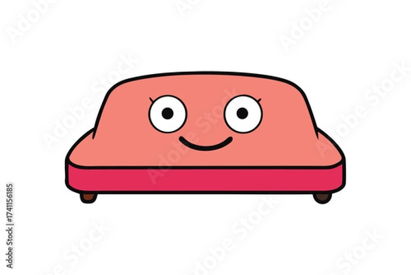 Fototapeta Vector art of a delightful pink sofa with a cheerful expression, ideal for adding a playful touch to any design, its soft color and inviting shape make it versatile