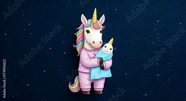 Obraz Unicorn in Pajamas holding a little blanket.
