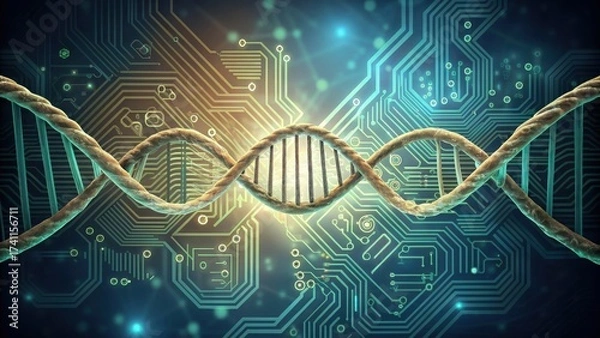 Fototapeta Integrated Circuit Patterns with DNA Strand Conceptual Design