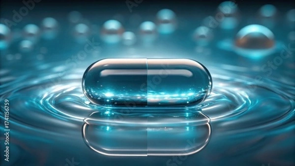 Fototapeta Nanotech Capsule Breaking Apart in Fluid with Turquoise Tones