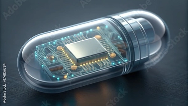 Fototapeta High-Tech Capsule with Micro Sensors and Circuit Board Design
