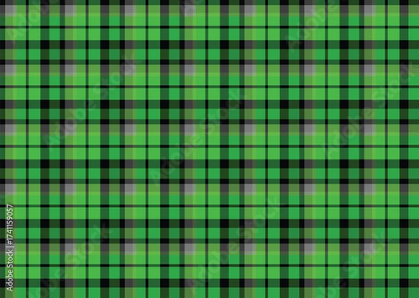 Fototapeta Green and black tartan plaid seamless fabric pattern texture