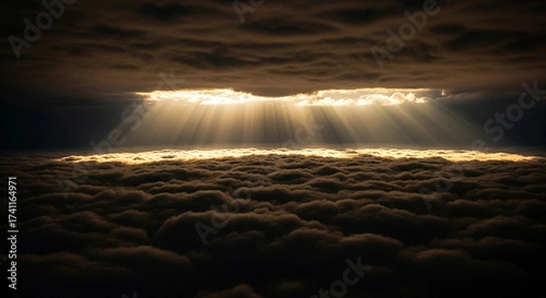 Obraz Rays of Light Through Clouds: Beautiful Sky View