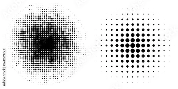 Fototapeta Halftone circle dotted frame circularly distributed set. Abstract dots logo emblem design element.