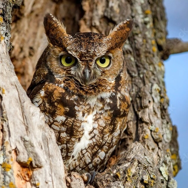 Obraz Owl in tree cavity, close-up