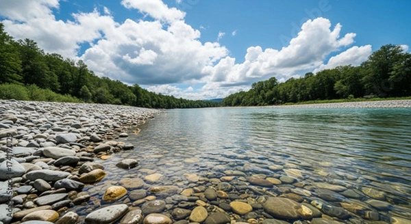 Obraz Clear River Landscape with Rocks and Trees