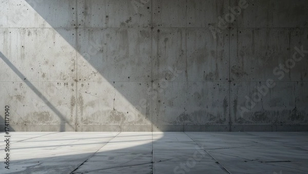 Fototapeta Minimalist Concrete Interior Space with Dramatic Light and Shadow Casting on the Floor