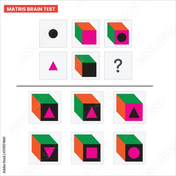 Fototapeta Visual Matrix Logic Puzzle for Intelligence Test – Educational Brain Teaser Illustration