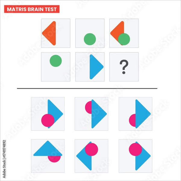 Fototapeta Visual Matrix Logic Puzzle for Intelligence Test – Educational Brain Teaser Illustration