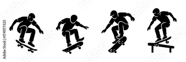 Obraz skateboarder tricks silhouette ,ollie, kickflip, grind, rail