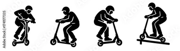 Obraz kick scooter tricks silhouette , ride, hop, manual, grind