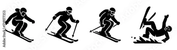 Obraz skier silhouette icons, downhill, turn, jump, crash