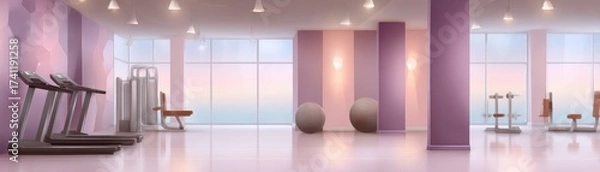 Fototapeta Virtual Reality Fitness Programs in a Neon-Infused Digital Gym Environment for Workouts