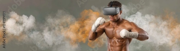 Fototapeta Virtual Reality Fitness Programs for Male Enthusiasts Immersive Boxing Experience Modern Gym Environment Dynamic Action Viewpoint