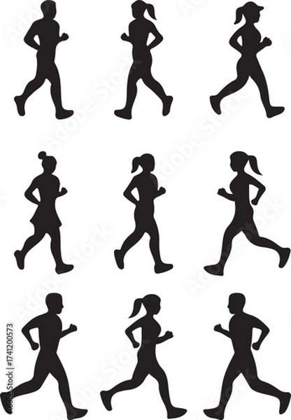 Fototapeta Runners in Silhouette Collection of  Running People set