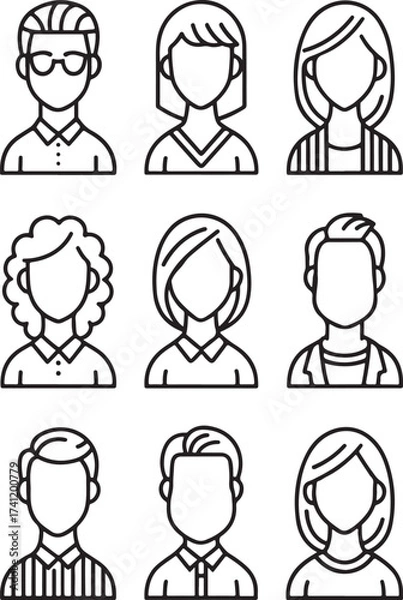Fototapeta Line Art Portraits Diverse Avatars for User Profiles and Branding icon