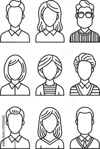Fototapeta Line Art Portraits Diverse Avatars for User Profiles and Branding icon