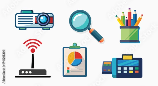 Fototapeta Collection of modern flat design icons representing technology business and education tools for presentations and analysis