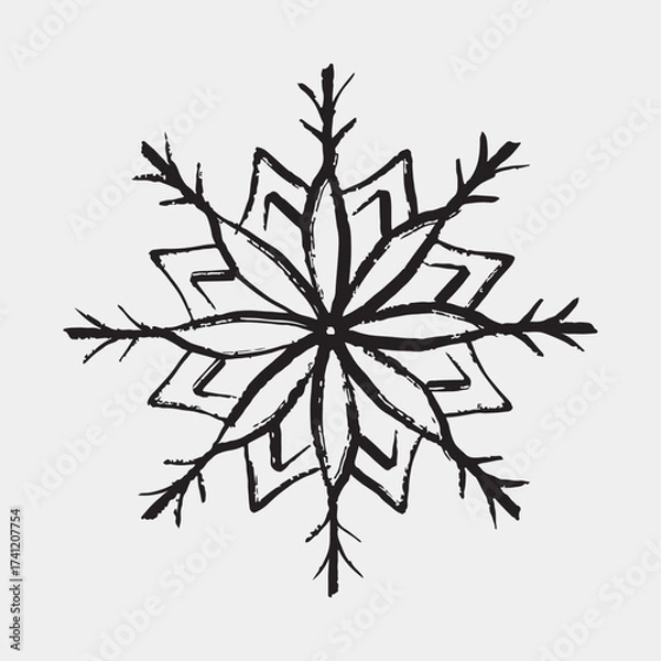 Fototapeta Hand drawn winter snowflake design. Sketch of a stylized star or geometric shape with a mystical, hand-drawn feel. Witch sigil. Vector sketch vintage style crayon illustration. Spiritual sign