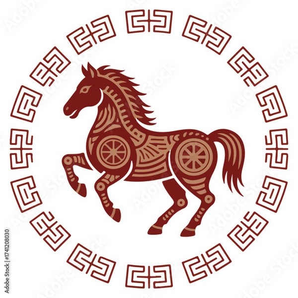 Fototapeta horse inside a decorative circular frame chinese new year