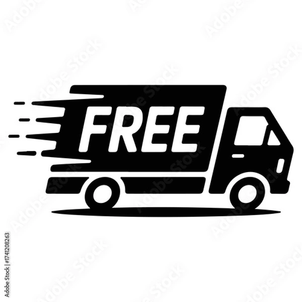 Fototapeta A fast delivery truck with free service text