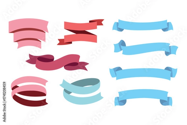 Fototapeta Ribbons collection. Ribbon banner vector art. Ribbons and banners. Flat ribbons. Set of Ribbons and banner. Banner illustration. Set of banner. Set of scroll ribbon, vintage. blank