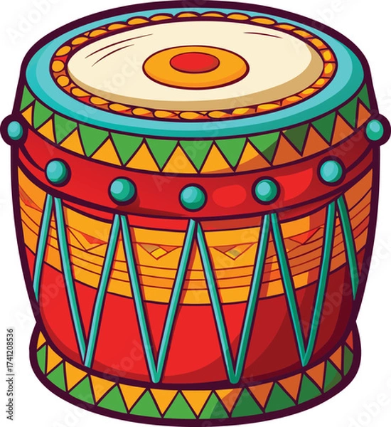Fototapeta Cartoon Dholak Drum with Colorful Geometric Patterns