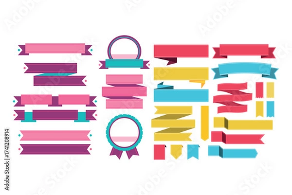 Fototapeta Ribbons collection. Ribbon banner vector art. Ribbons and banners. Flat ribbons. Set of Ribbons and banner. Banner illustration. Set of banner. Set of scroll ribbon, vintage. blank