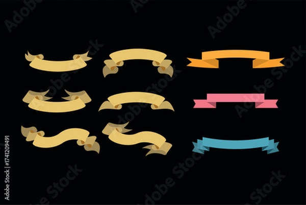 Fototapeta Ribbons collection. Ribbon banner vector art. Ribbons and banners. Flat ribbons. Set of Ribbons and banner. Banner illustration. Set of banner. Set of scroll ribbon, vintage. blank