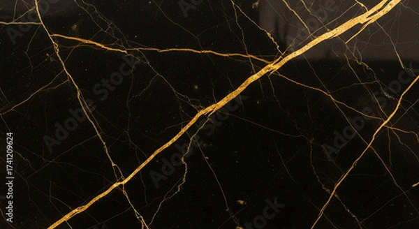 Fototapeta Luxurious Black Marble Texture with Golden Veins and Glittering Specks – Elegant Dark Surface Background Pattern
