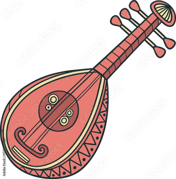 Fototapeta Coral Lute Instrument With Decorative Pattern music