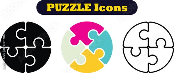 Fototapeta Puzzle pieces icons set in different shapes. Puzzles game piece collection in different style. Jigsaw, idea, solution etc. Teamwork Icon Set.