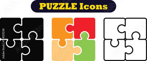 Fototapeta Puzzle pieces icons set in different shapes. Puzzles game piece collection in different style. Jigsaw, idea, solution etc. Teamwork Icon Set.