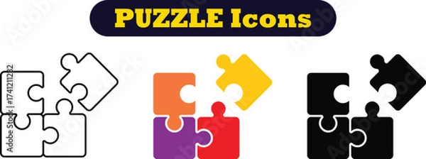 Fototapeta Puzzle pieces icons set in different shapes. Puzzles game piece collection in different style. Jigsaw, idea, solution etc. Teamwork Icon Set.
