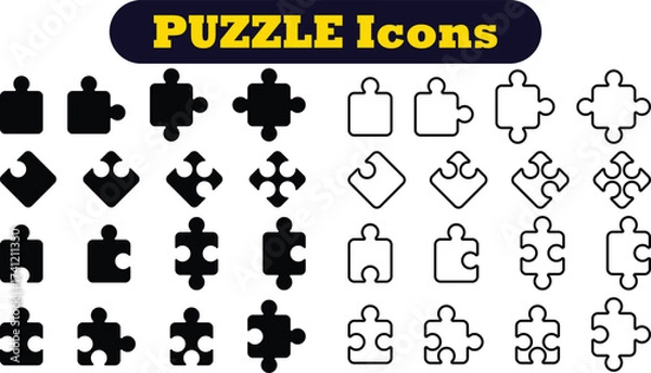 Fototapeta Puzzle pieces icons set in different shapes. Puzzles game piece collection in different style. Jigsaw, idea, solution etc. Teamwork Icon Set.