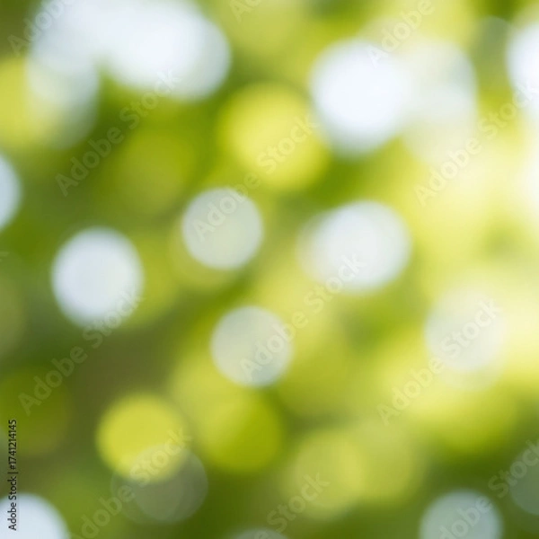 Fototapeta Defocused Green Leaves Bokeh Effect, Bright Sunlight Abstract Natural Background. Vibrant Spring Summer Foliage Texture, Soft Luminous Garden Backdrop for Serene Environmental Design.