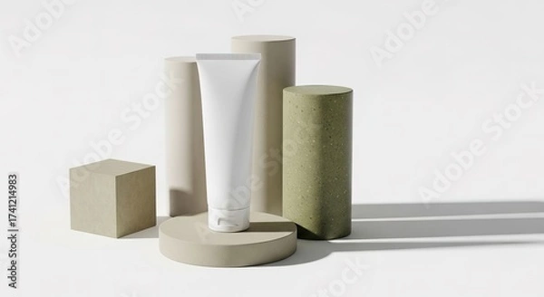 Fototapeta Minimalist skincare product presentation with geometric shapes and shadows.
