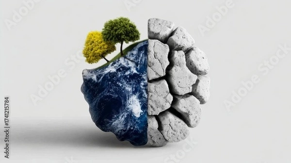 Fototapeta Vision for earth saving our globe by balancing environment and nature's beauty in a half-lush landscape