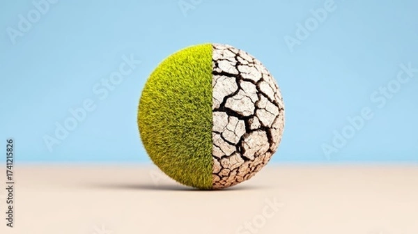 Fototapeta Vision to save earth a symbolic globe split between fertile farmlands and arid land environmental art concept
