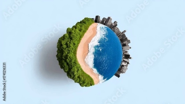 Fototapeta Save the earth a vision for our globe's environment showcasing nature and urban life in harmony