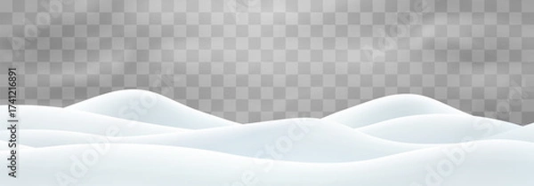 Fototapeta Vector snowdrifts isolated on png background. Snow landscape decoration, frozen hills. Empty snowbanks field. Christmas vector illustration. Transparent background.