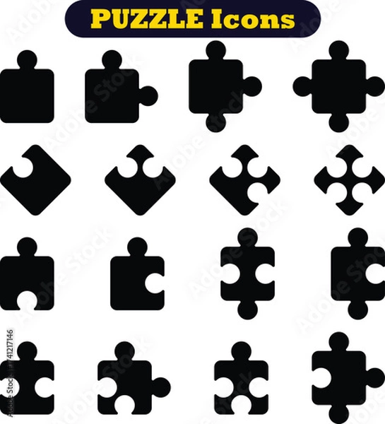 Fototapeta Puzzle pieces icons set in different shapes. Puzzles game piece collection in different style. Jigsaw, idea, solution etc. Teamwork Icon Set.