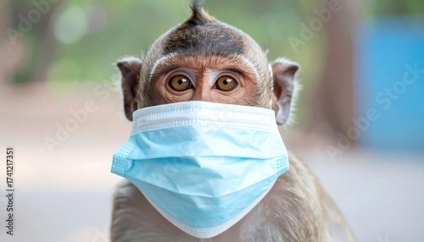 Fototapeta Monkey wearing a mask. Close-up