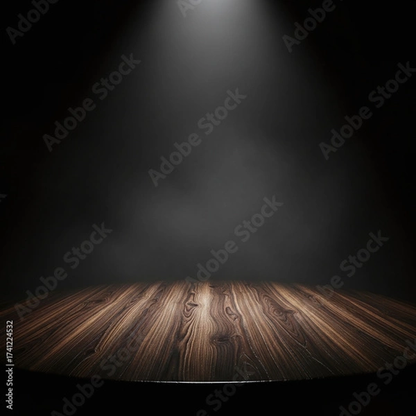 Fototapeta Dramatic Spotlight Illuminates Textured Stage Floor Against a Deep Dark Background