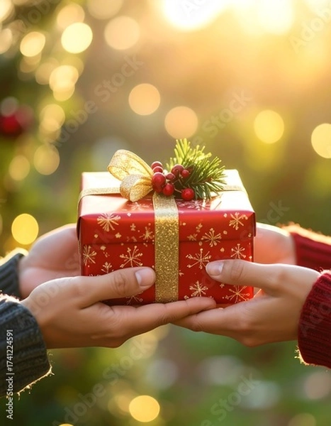 Obraz Hands exchanging a Christmas gift