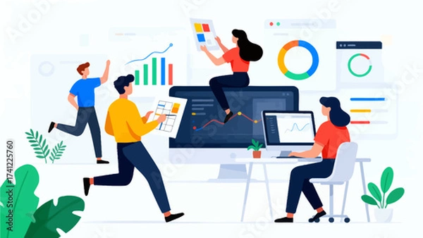 Fototapeta Team working with data and charts