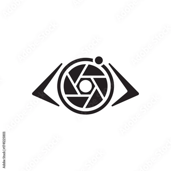 Fototapeta Aperture eyes emblem. Stylized eye with shutter, camera, vision, brand mark.
