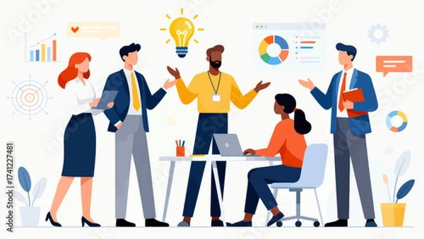 Fototapeta Business team collaborating in office setting