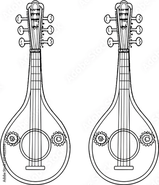Fototapeta Two outline mandolins with decorative rosettes lute