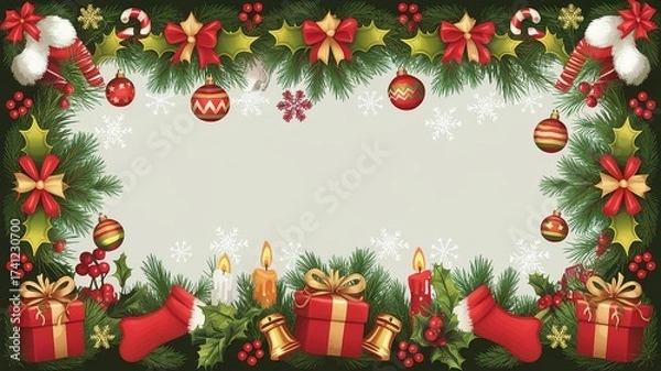 Fototapeta hires for Christmas background and presentation 16 9 size with items and decoration with gifts, accessories and colored balls 